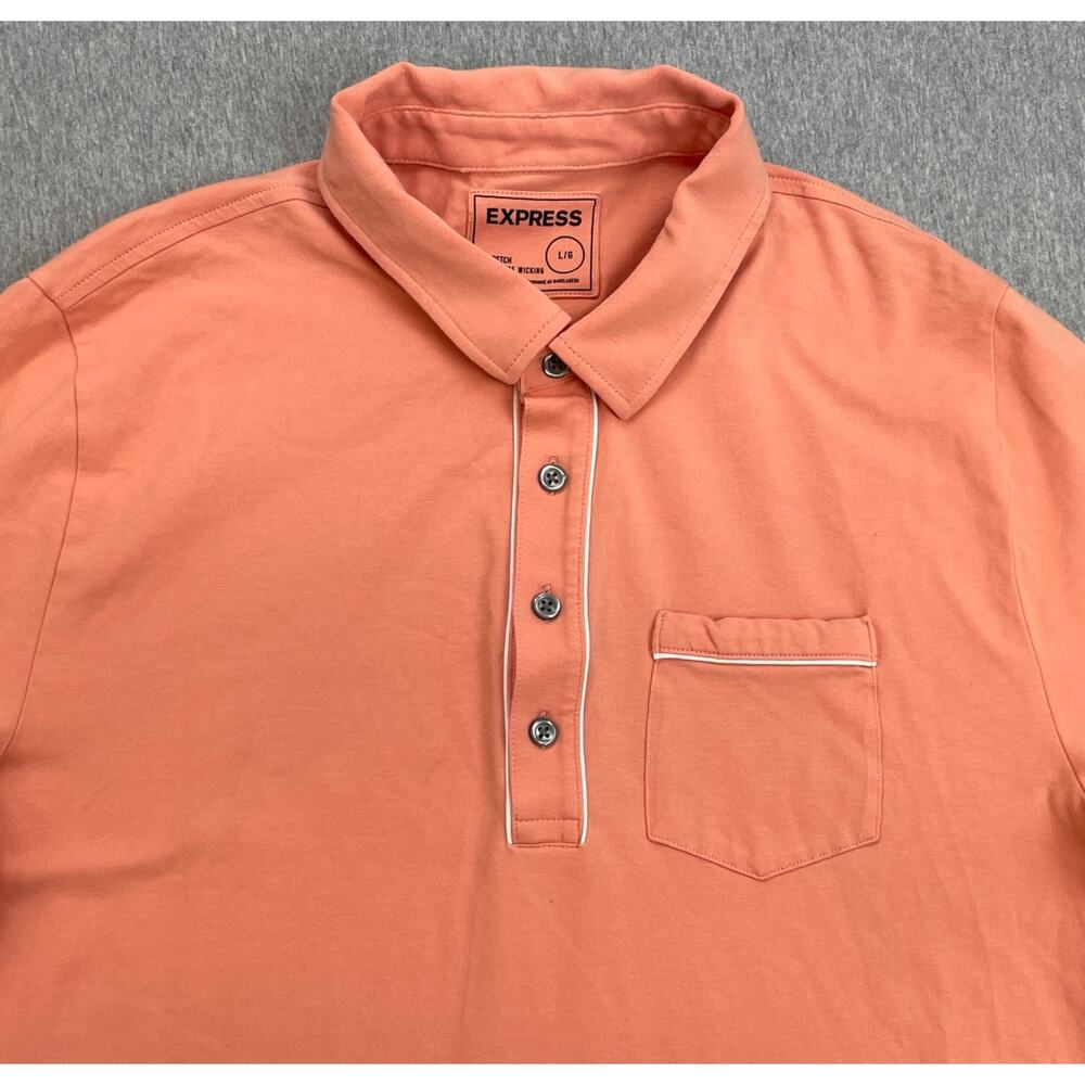 Express Polo Men Large Orange Cotton Blend Stretch Moisture Wicking Short Sleeve